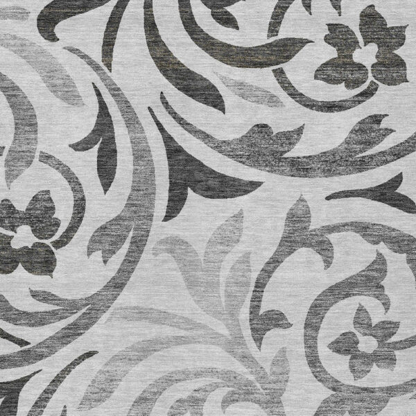 5' X 8' Gray Charcoal And Silver Floral Washable Indoor Outdoor Area Rug