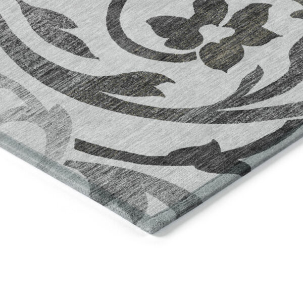 5' X 8' Gray Charcoal And Silver Floral Washable Indoor Outdoor Area Rug