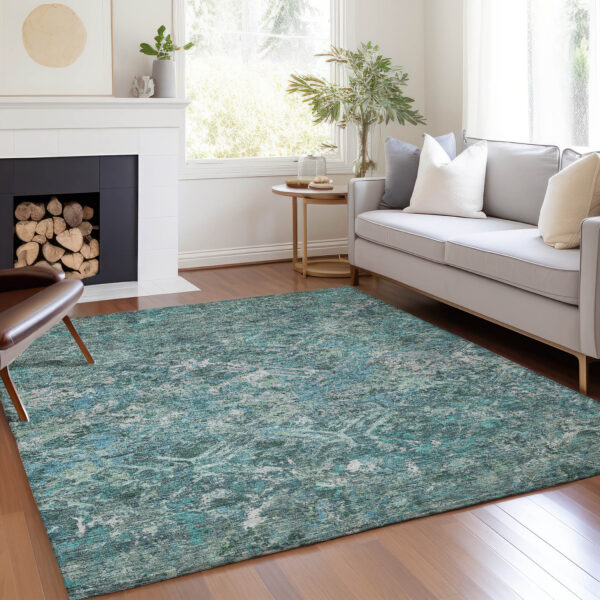 5' X 8' Sage Teal Blue And Gray Geometric Washable Indoor Outdoor Area Rug