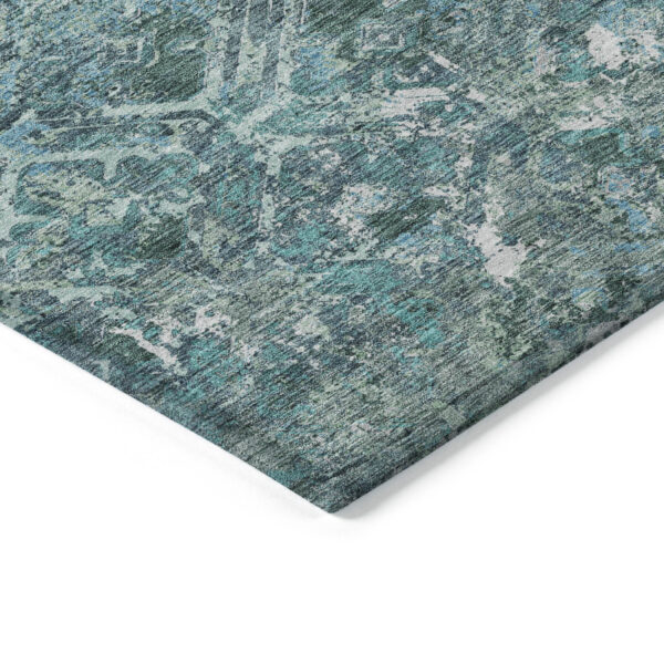 5' X 8' Sage Teal Blue And Gray Geometric Washable Indoor Outdoor Area Rug