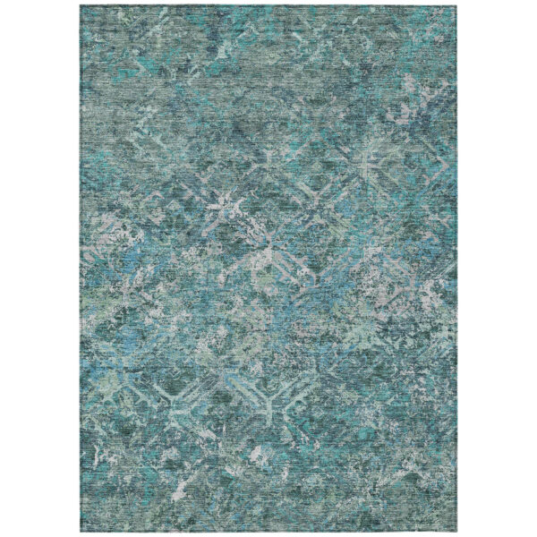 5' X 8' Sage Teal Blue And Gray Geometric Washable Indoor Outdoor Area Rug