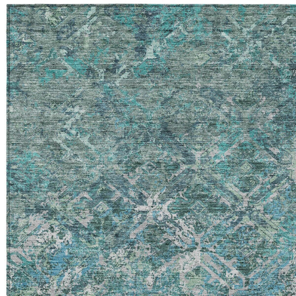 5' X 8' Sage Teal Blue And Gray Geometric Washable Indoor Outdoor Area Rug