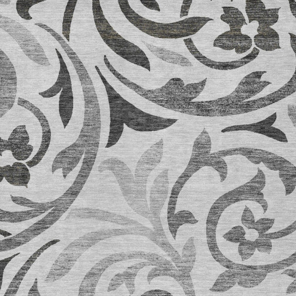 3' X 5' Gray Charcoal And Silver Floral Washable Indoor Outdoor Area Rug