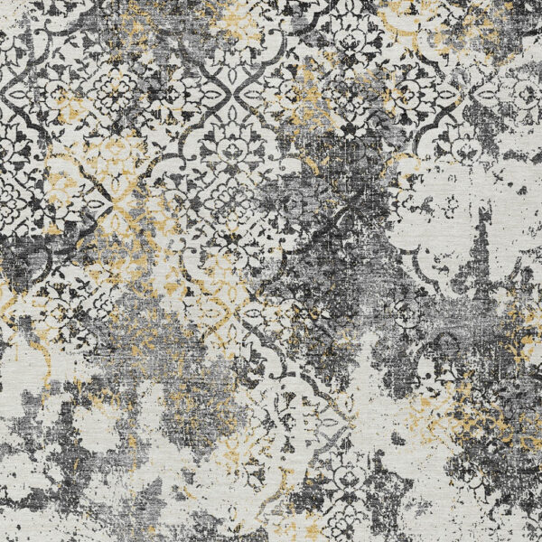 8' X 10' Charcoal Gray And Silver Floral Washable Indoor Outdoor Area Rug