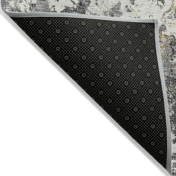 8' X 10' Charcoal Gray And Silver Floral Washable Indoor Outdoor Area Rug