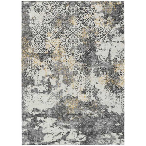 8' X 10' Charcoal Gray And Silver Floral Washable Indoor Outdoor Area Rug