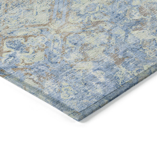 5' X 8' Sky Blue And Denim Blue Geometric Washable Indoor Outdoor Area Rug
