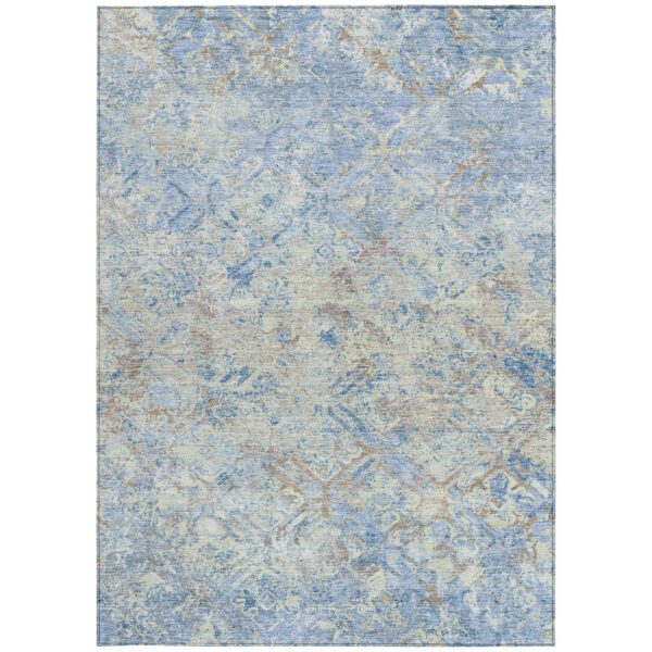 5' X 8' Sky Blue And Denim Blue Geometric Washable Indoor Outdoor Area Rug