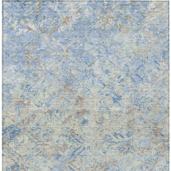 5' X 8' Sky Blue And Denim Blue Geometric Washable Indoor Outdoor Area Rug