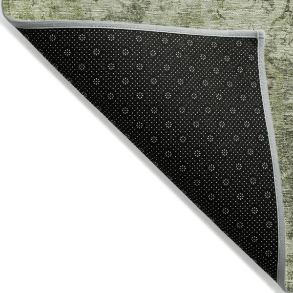 5' X 8' Artichoke Green And Fern Green Floral Washable Indoor Outdoor Area Rug