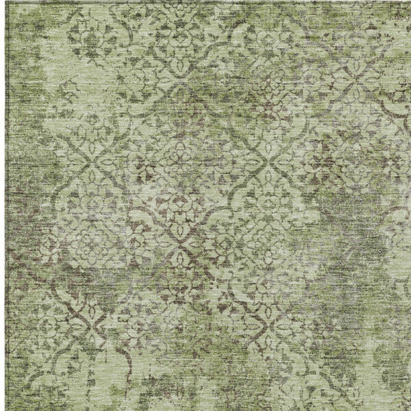 5' X 8' Artichoke Green And Fern Green Floral Washable Indoor Outdoor Area Rug