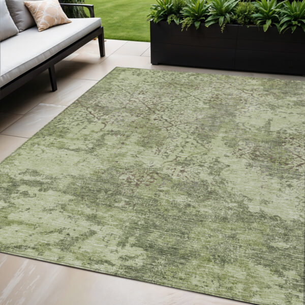 5' X 8' Artichoke Green And Fern Green Floral Washable Indoor Outdoor Area Rug