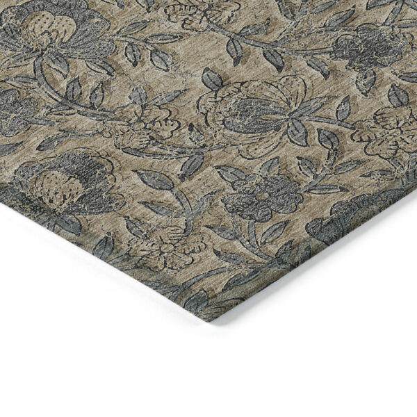 5' X 8' Khaki Beige And Gray Floral Washable Indoor Outdoor Area Rug