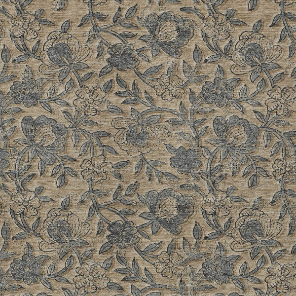 5' X 8' Khaki Beige And Gray Floral Washable Indoor Outdoor Area Rug