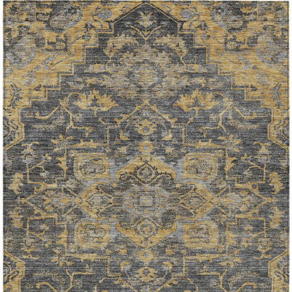 5' X 8' Gray Charcoal And Silver Oriental Washable Indoor Outdoor Area Rug