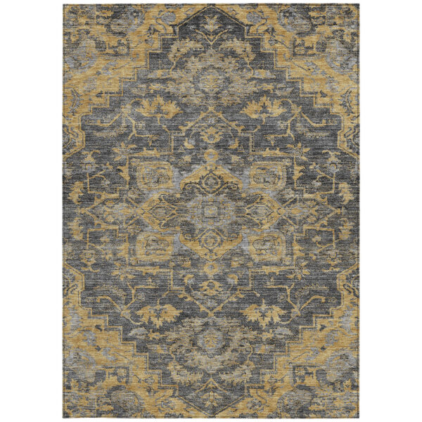 5' X 8' Gray Charcoal And Silver Oriental Washable Indoor Outdoor Area Rug