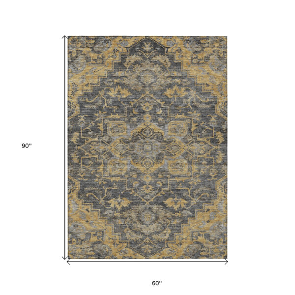5' X 8' Gray Charcoal And Silver Oriental Washable Indoor Outdoor Area Rug
