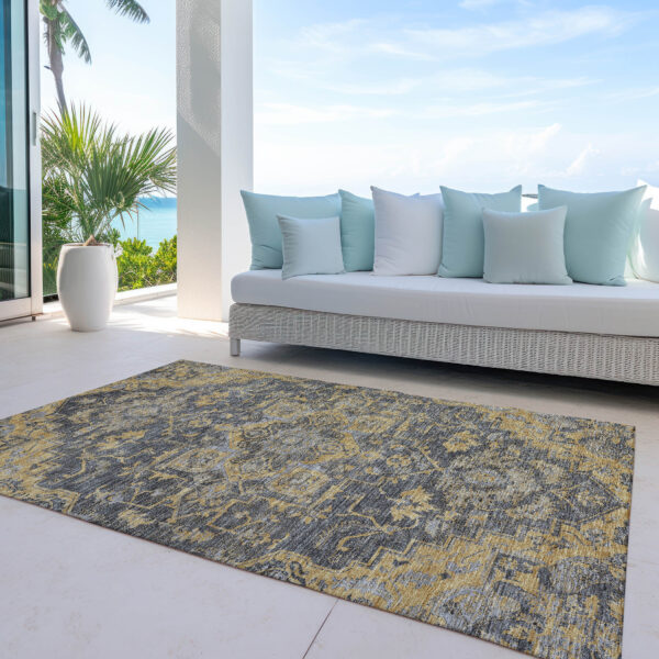 5' X 8' Gray Charcoal And Silver Oriental Washable Indoor Outdoor Area Rug