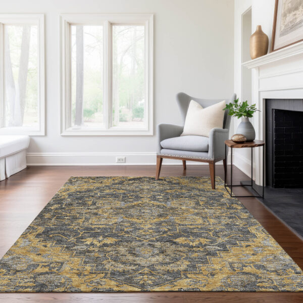 5' X 8' Gray Charcoal And Silver Oriental Washable Indoor Outdoor Area Rug