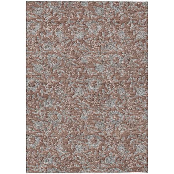 10' X 14' Terra Cotta Copper And Taupe Floral Washable Indoor Outdoor Area Rug