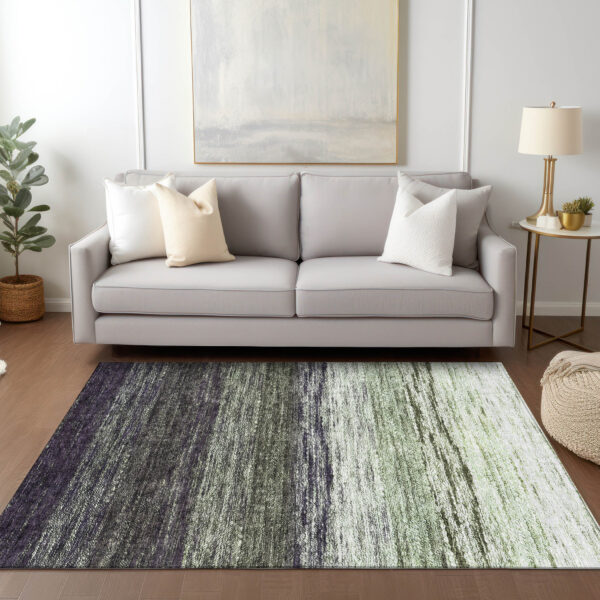 9' X 12' Green Ivory And Purple Ombre Washable Indoor Outdoor Area Rug