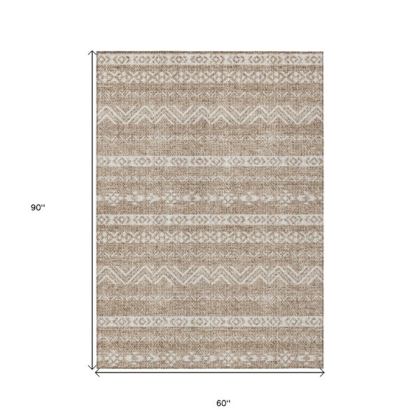 5' X 8' Brown And Beige Southwestern Washable Indoor Outdoor Area Rug