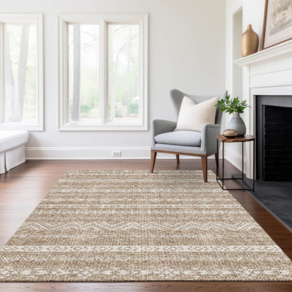 5' X 8' Brown And Beige Southwestern Washable Indoor Outdoor Area Rug