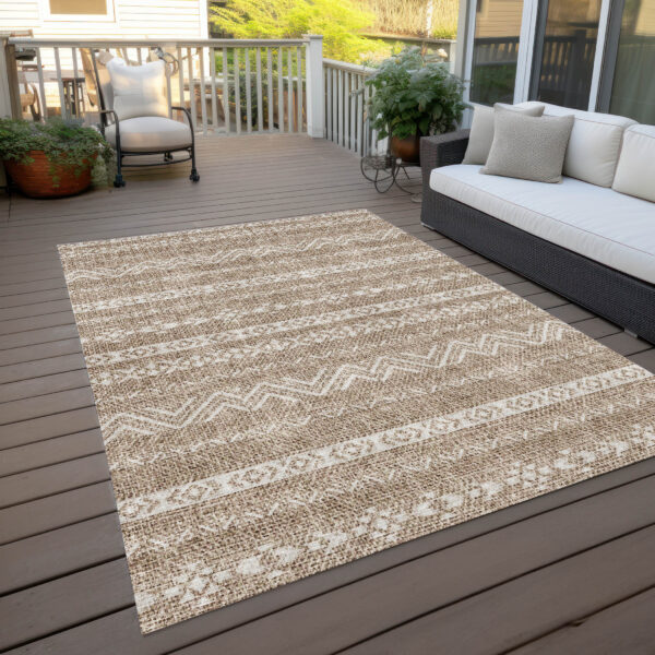 5' X 8' Brown And Beige Southwestern Washable Indoor Outdoor Area Rug