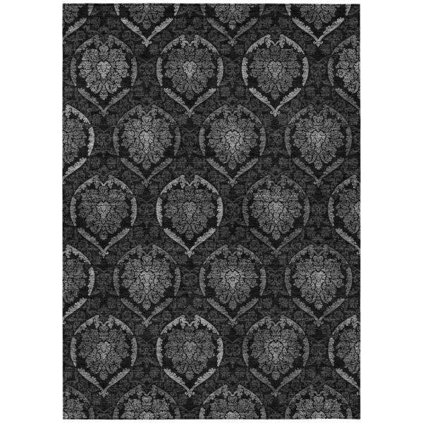 8' X 10' Gray Charcoal And Silver Medallion Washable Indoor Outdoor Area Rug