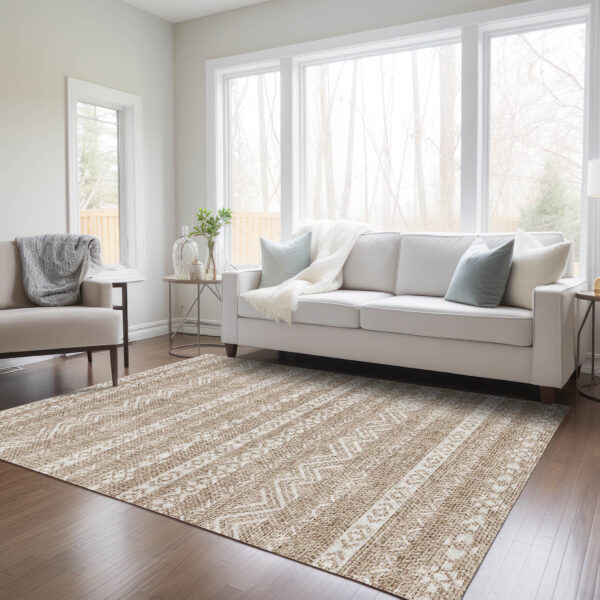 5' X 8' Brown And Beige Southwestern Washable Indoor Outdoor Area Rug