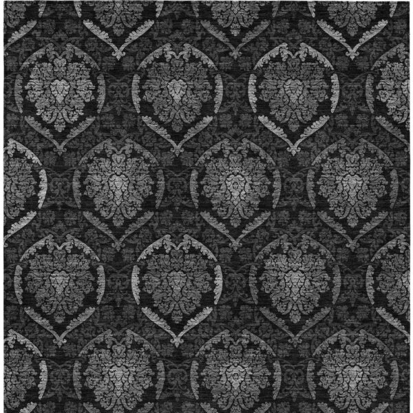 8' X 10' Gray Charcoal And Silver Medallion Washable Indoor Outdoor Area Rug