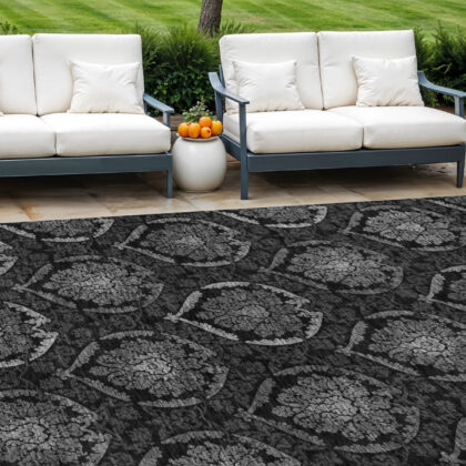 8' X 10' Gray Charcoal And Silver Medallion Washable Indoor Outdoor Area Rug