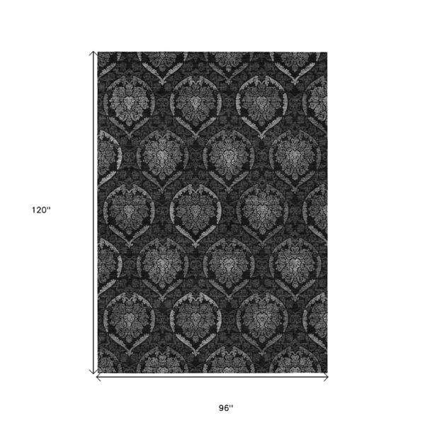8' X 10' Gray Charcoal And Silver Medallion Washable Indoor Outdoor Area Rug