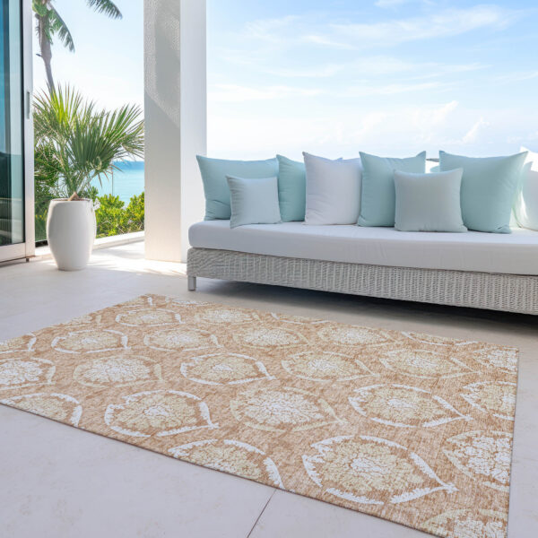 9' X 12' Salmon Copper And Ivory Medallion Washable Indoor Outdoor Area Rug