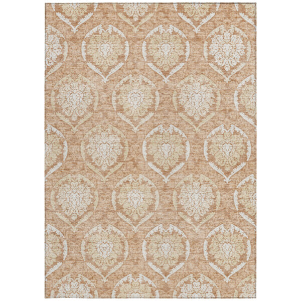 9' X 12' Salmon Copper And Ivory Medallion Washable Indoor Outdoor Area Rug