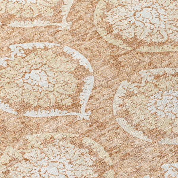 9' X 12' Salmon Copper And Ivory Medallion Washable Indoor Outdoor Area Rug