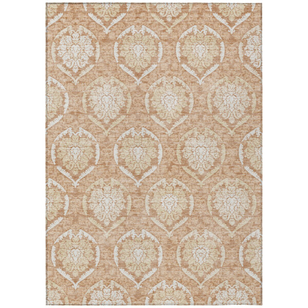 9' X 12' Salmon Copper And Ivory Medallion Washable Indoor Outdoor Area Rug