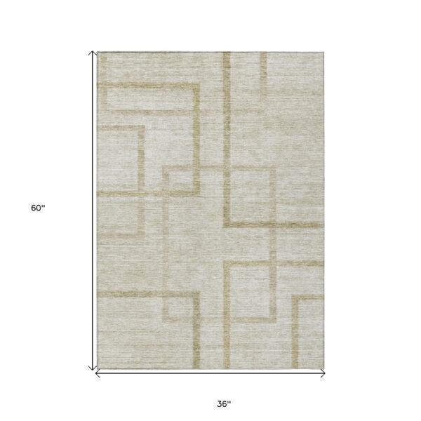 3' X 5' Beige Tan And Taupe Geometric Washable Indoor Outdoor Area Rug