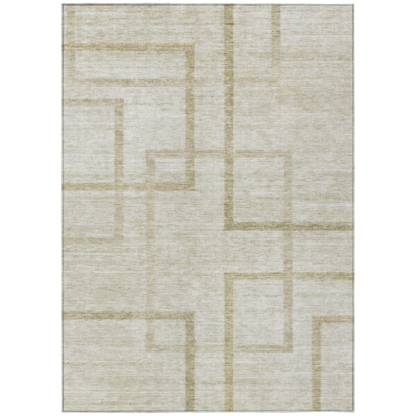 3' X 5' Beige Tan And Taupe Geometric Washable Indoor Outdoor Area Rug