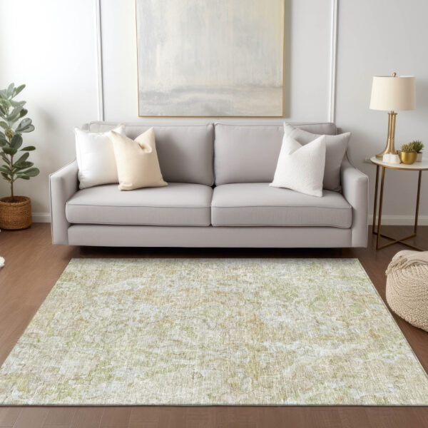 5' X 8' Beige Tan And Taupe Abstract Washable Indoor Outdoor Area Rug