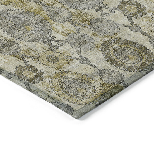 10' X 14' Khaki Beige And Gold Damask Washable Indoor Outdoor Area Rug