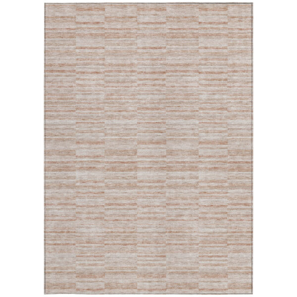 3' X 5' Salmon Copper And Beige Striped Washable Indoor Outdoor Area Rug