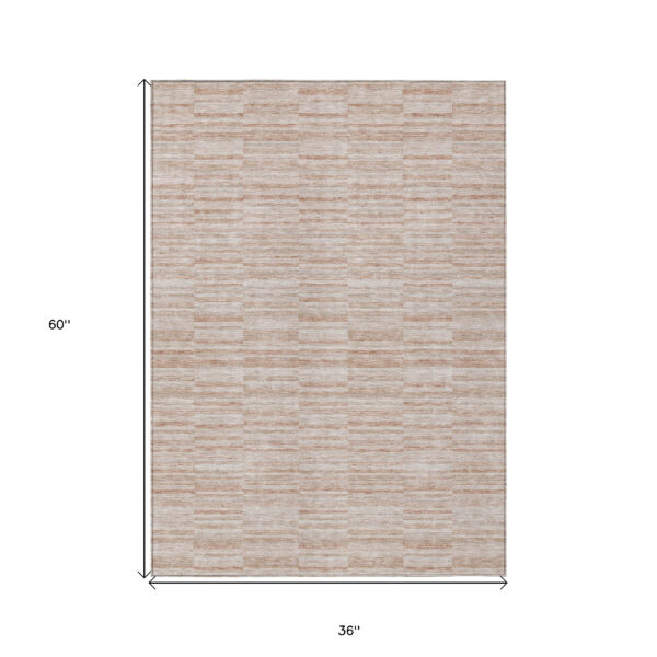 3' X 5' Salmon Copper And Beige Striped Washable Indoor Outdoor Area Rug