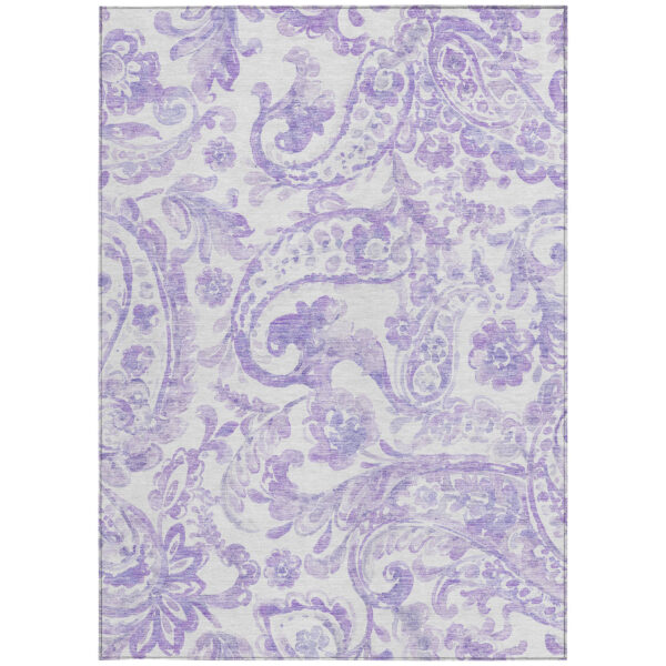 5' X 8' Lavender Ivory And Purple Paisley Washable Indoor Outdoor Area Rug