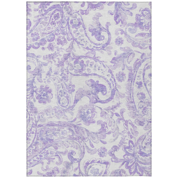 5' X 8' Lavender Ivory And Purple Paisley Washable Indoor Outdoor Area Rug