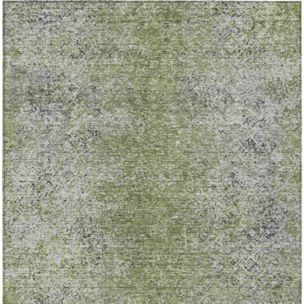 9' X 12' Fern Green Artichoke Green And Ivory Oriental Washable Indoor Outdoor Area Rug