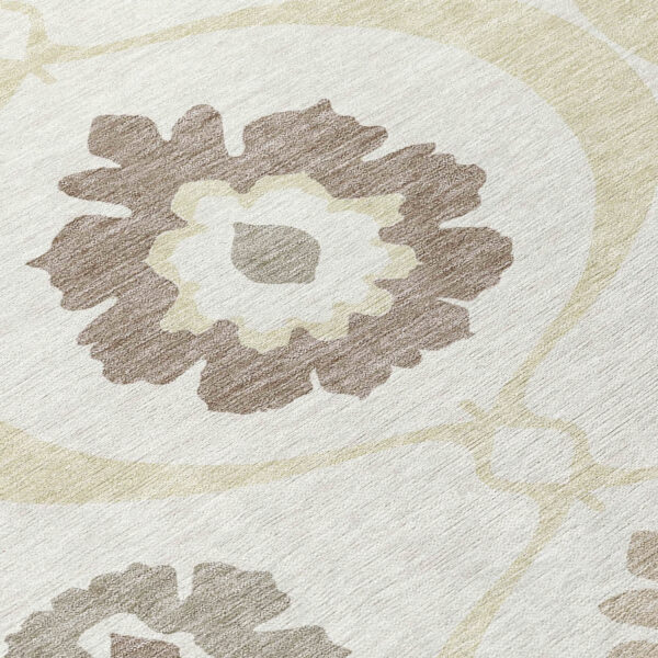 5' X 8' Ivory Taupe And Brown Medallion Washable Indoor Outdoor Area Rug