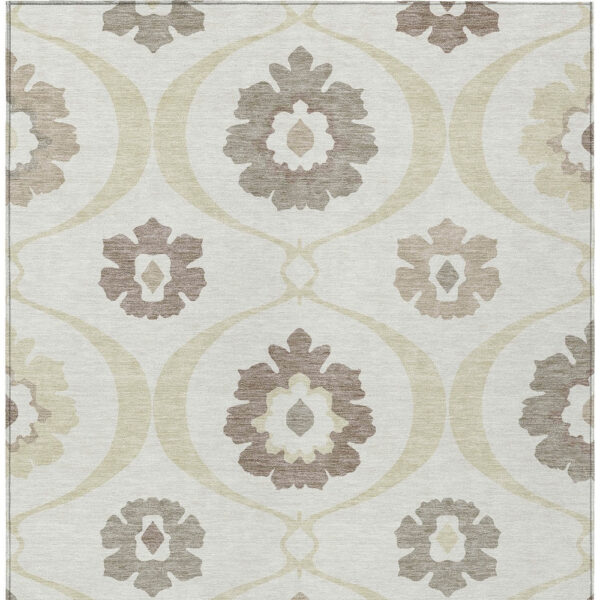 5' X 8' Ivory Taupe And Brown Medallion Washable Indoor Outdoor Area Rug