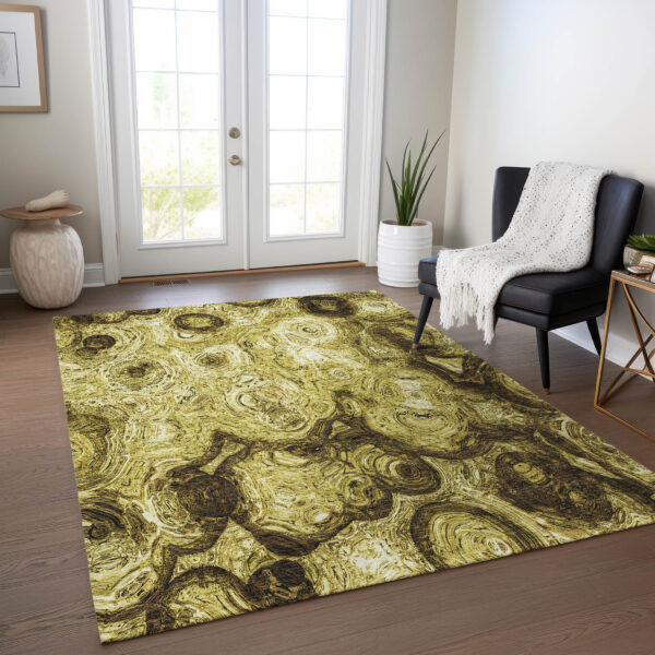 8' X 10' Gold Wheat And Chocolate Abstract Washable Indoor Outdoor Area Rug