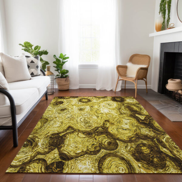 8' X 10' Gold Wheat And Chocolate Abstract Washable Indoor Outdoor Area Rug